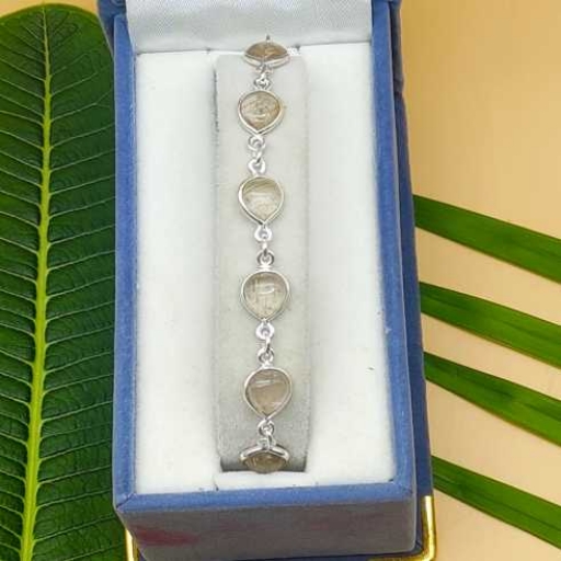 Bezel Work Handmade 925 Sterling Silver Rutilated Quartz Gemstone Bracelet