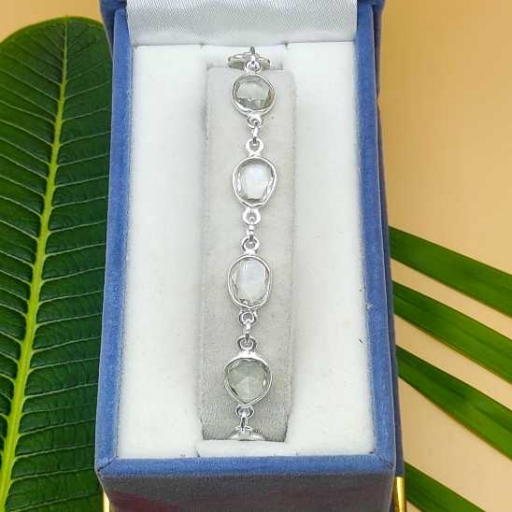 Faceted Green Amethyst Handmade Bracelet With Fine Bezel Work & 925 Sterling Silver