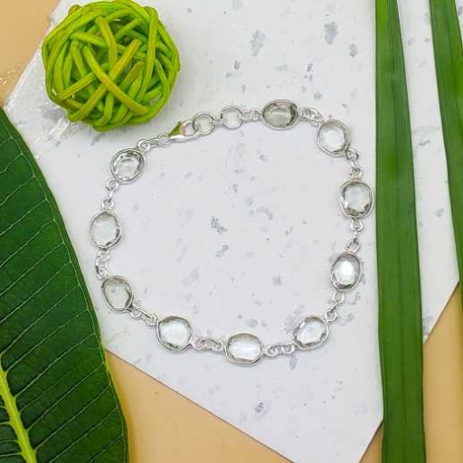 Faceted Green Amethyst Handmade Bracelet With Fine Bezel Work & 925 Sterling Silver