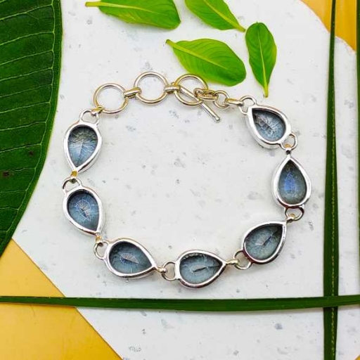 Bohemian Design Chunky Faceted Blue Mystic Topaz Gemstone Silver 925 Bracelet