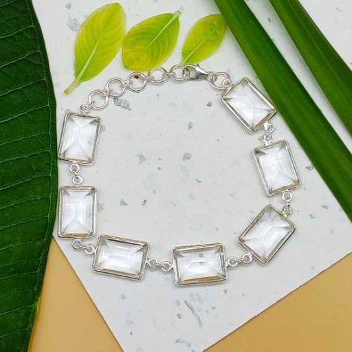 Faceted Crystal Gemstone 925 Silver Bracelet