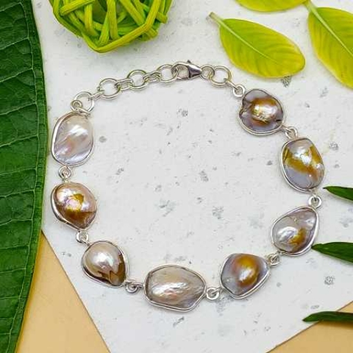 Freshwater Pearl 925 Sterling Silver Handmade Bezel Bracelet