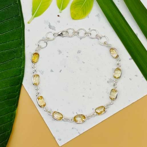 Oval Shape Faceted Citrine Gemstone 925 Sterling Silver Handmade Bezel Bracelet