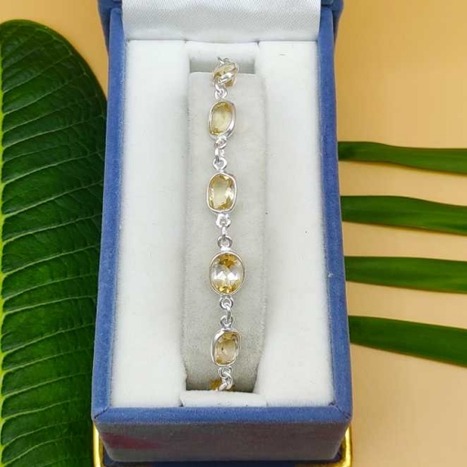 Oval Shape Faceted Citrine Gemstone 925 Sterling Silver Handmade Bezel Bracelet