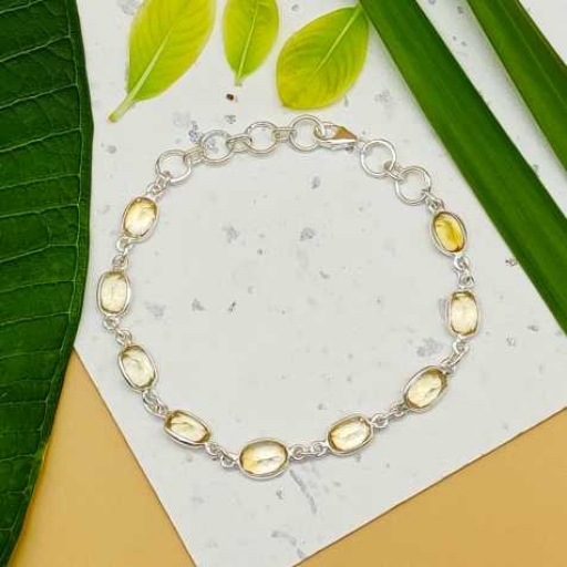 Oval Shape Faceted Citrine Gemstone 925 Sterling Silver Handmade Bezel Bracelet