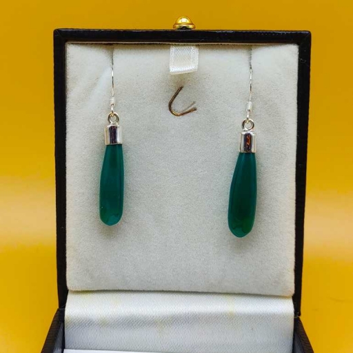 Green Onyx Gemstone Briolette With Cap 925 Sterling Silver Party Wear Earring For Girls