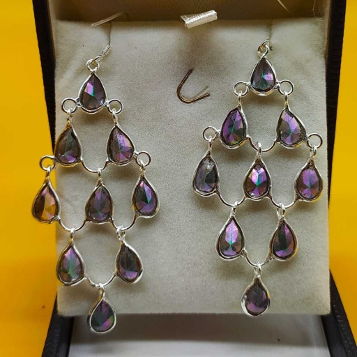 Drop Shape Faceted Mystic Topaz 925 Sterling Silver  Unique Chandelier Earring For Her