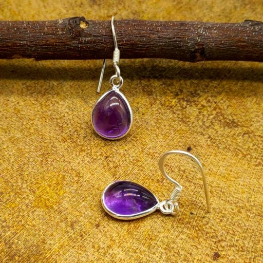 925 Sterling Silver Purple Amethyst Gemstone Handmade Teardrop Shape Earring