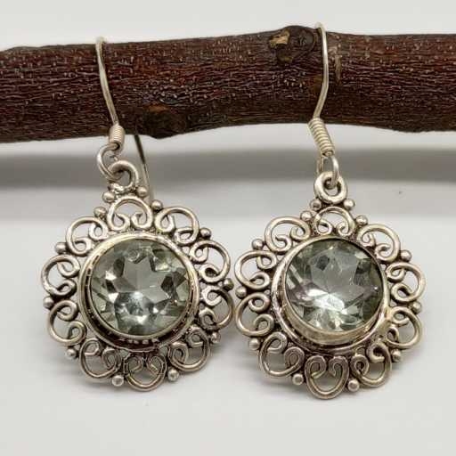 Faceted Green Amethyst Jali Work 925 Sterling Silver Handmade Earring For Her