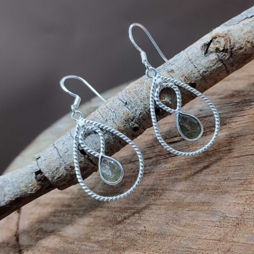 Twisted Wire Dainty Faceted Natural Labradorite 925 Sterling Silver Earring