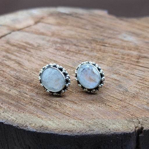 Faceted Top Quality Rainbow Moonstone Handmade 925 Sterling Silver Tops