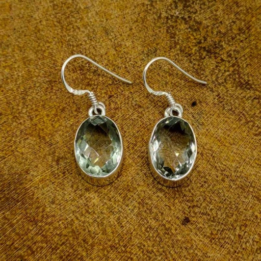 Faceted Natural Green Amethyst Handmade 925 Sterling Silver Earring