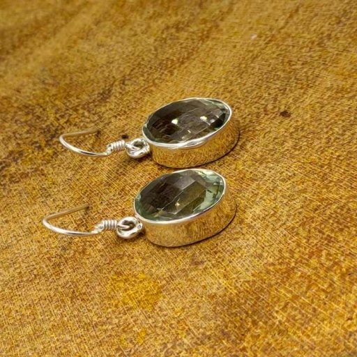 Faceted Natural Green Amethyst Handmade 925 Sterling Silver Earring