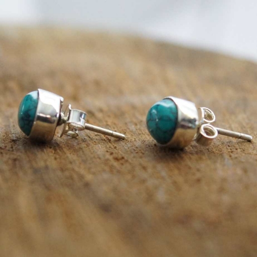 Simple Minimalist 925 Sterling Silver Turquoise Gemstone Daily Wear Studs