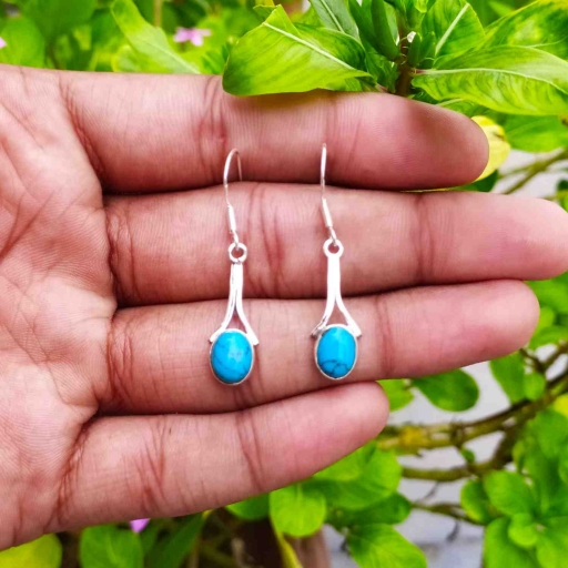 925 Sterling Silver Designer Turquoise Gemstone Earrings For Her