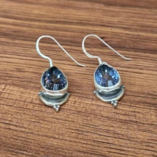 Faceted Blue Mystic Topaz Handmade Bohemian 925 Sterling Silver Earring