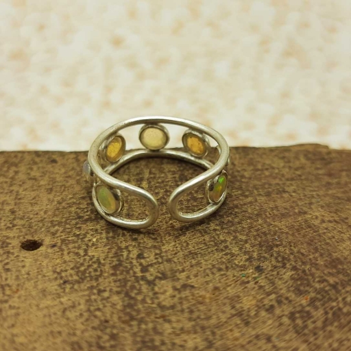 Cabochon Opal Gemstone 925 Sterling Silver Handmade Adjustable Band Ring