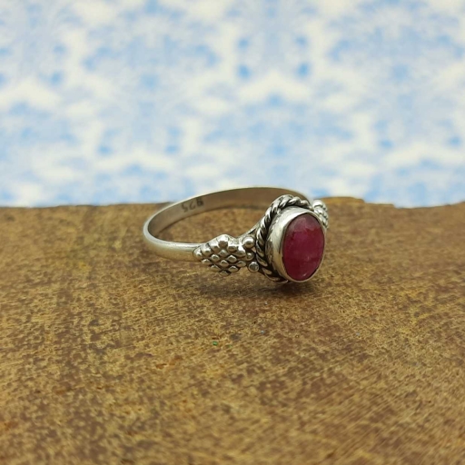 Faceted Ruby Stacking 925 Sterling Silver Handmade Ring
