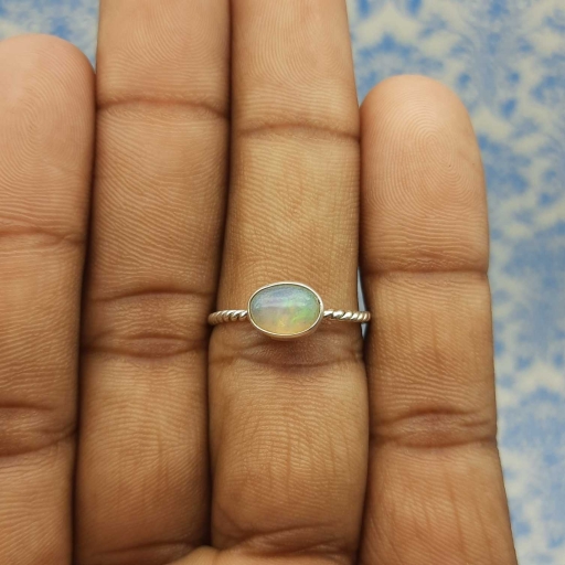Twisted  Wire Opal Gemstone 925 Sterling Silver Bohemian Ring