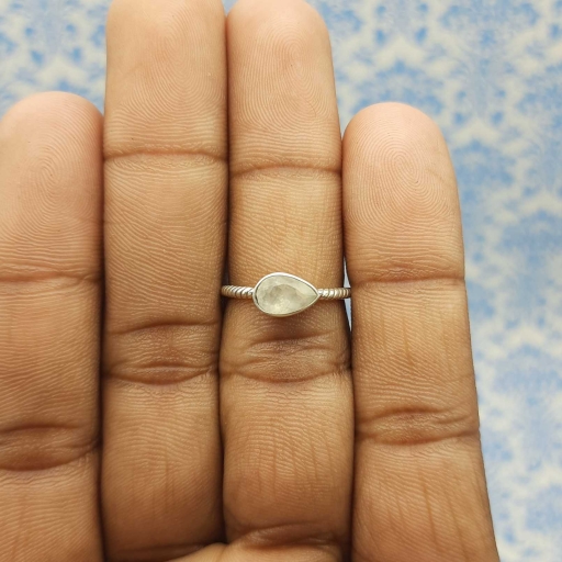 Faceted Teardrop Shape Moonstone Gemstone 925 Sterling Silver Fine Ring