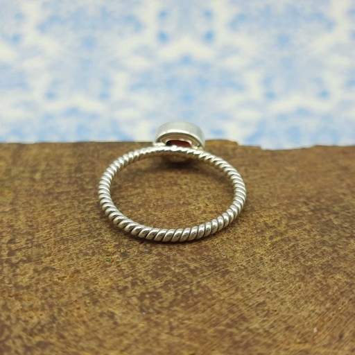 925 Sterling Silver Faceted Garnet Gemstone Rope Designer Fine Dainty Ring