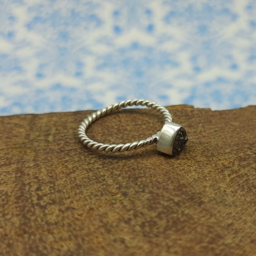 Trillion Shape Druzy  Gemstone Handmade 925 Sterling Silver Fine Dainty Ring