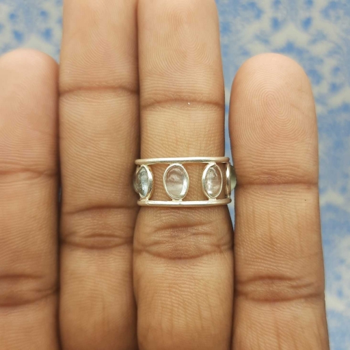 925 Sterling Silver Aquamarine Gemstone Oval Shape Adjustable Ring
