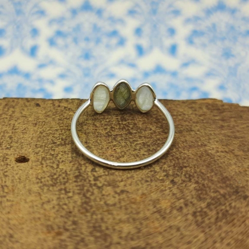 925 Sterling Silver Moonstone , Labradorite Dual Stone Fine Girl's Ring