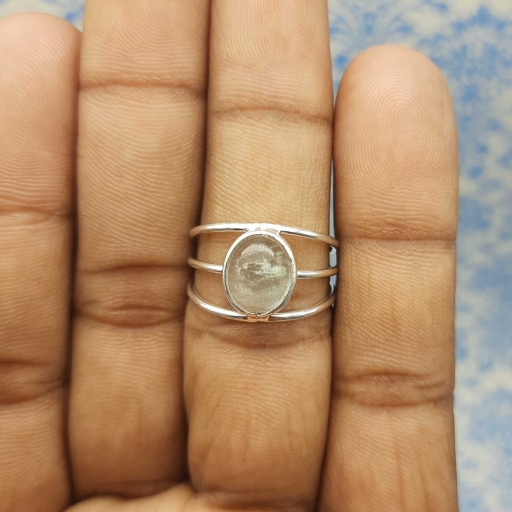 Prehnite Gemstone 925 Sterling Silver Triple Thin Band Handmade Ring