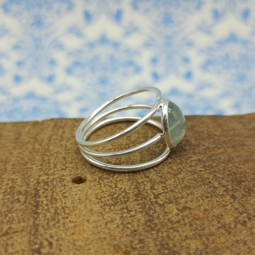 Prehnite Gemstone 925 Sterling Silver Triple Thin Band Handmade Ring