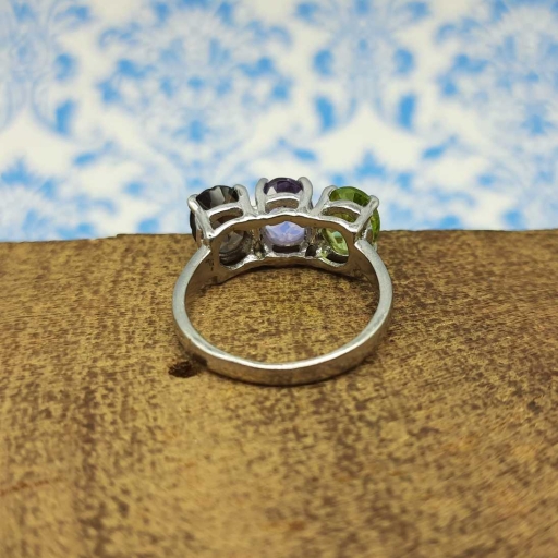 Garnet , Amethyst , Peridot Gemstone 925 Sterling Silver Multi Stone Claw Setting Ring