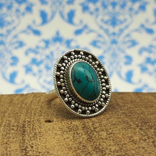 925 Sterling Silver Handmade Tibetian Turquoise Gemstone Bohemian Ring For Her