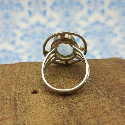 Faceted Green Amethyst Gemstone Designer 925 Sterling Silver Ring