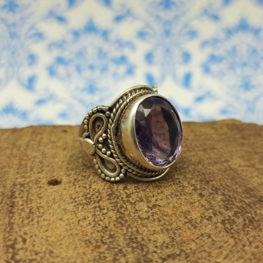 925 Sterling Silver Faceted Amethyst Gemstone Handmade Designer Ring
