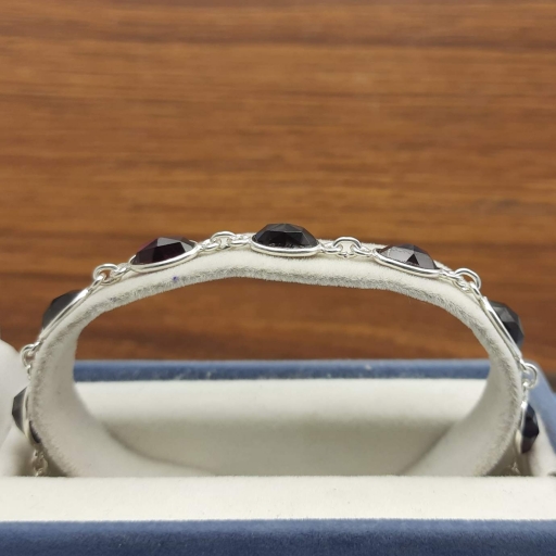 Faceted Garnet Gemstone Designer 925 Sterling Silver Minimalist Jewelry Bracelet