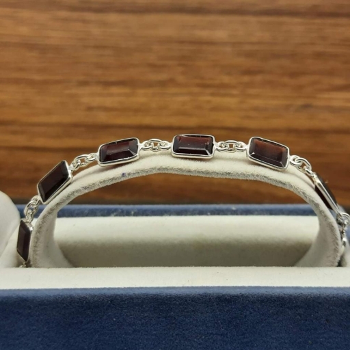 Garnet Gemstone Designer 925 Sterling Silver Dainty Women's Bracelet