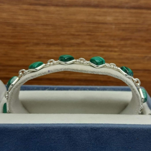 Faceted Drop Shape Malachite Gemstone 925 Sterling Silver Chain Bracelet