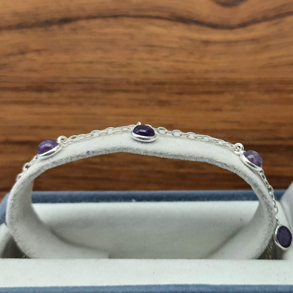 Amethyst Gemstone 925 Sterling Silver Chain Designer Gift Item  Bracelet