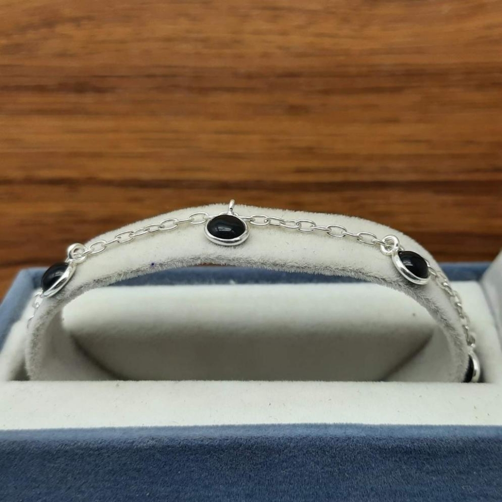 925 Sterling Silver Black Onyx Gemstone Designer Charm Bracelet