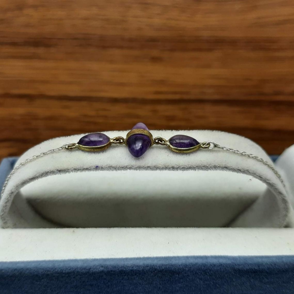 Marquise Shape Amethyst Gemstone 925 Sterling Silver Chain Bracelet For Girl's