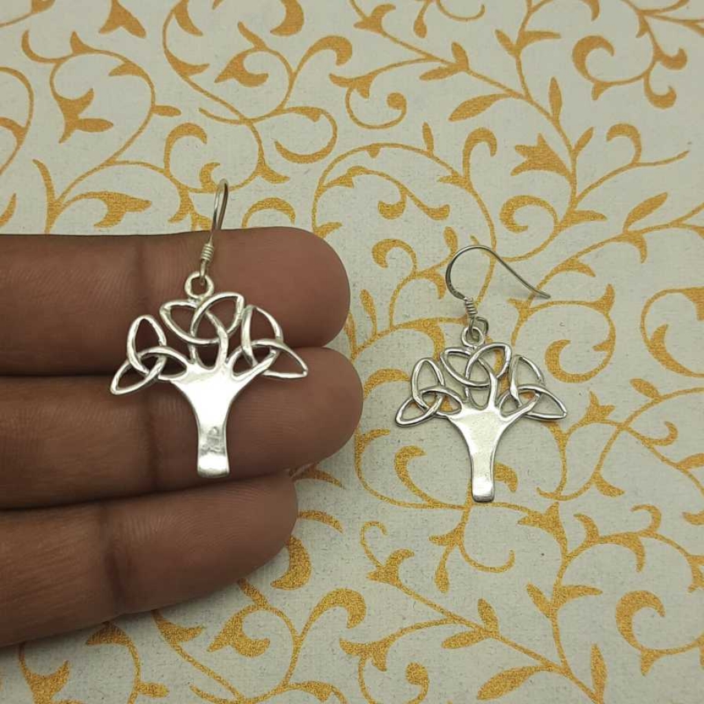 925 Solid Sterling Silver Tree Designer Charm Earrings For Her