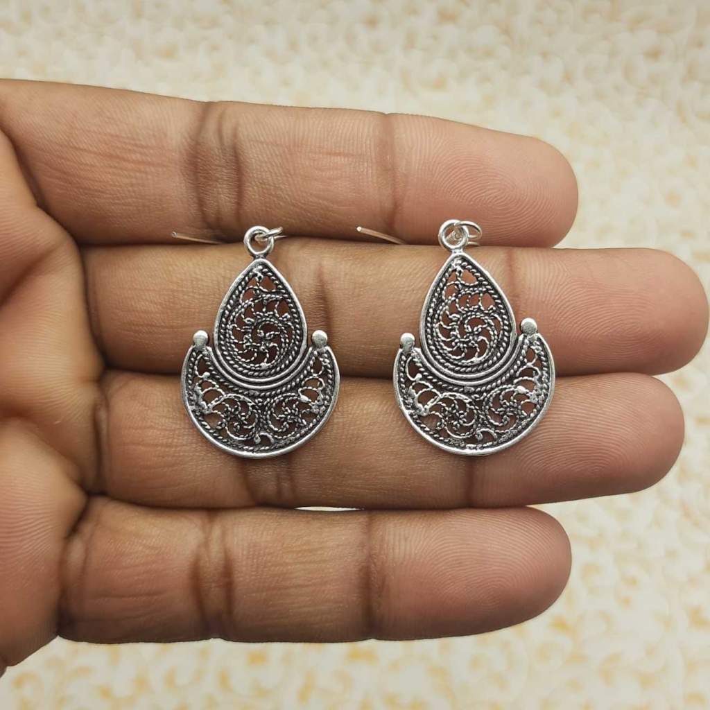 925 Sterling Silver Diya Jali Work Design Authentic Earring For Her