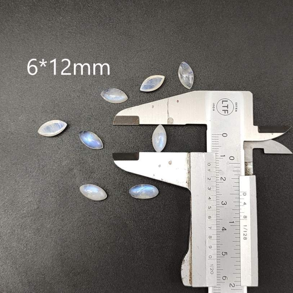 Calibrated 6*12mm Marquise Shape Cabochon  AAA+ Fire Quality Rainbow Moonstone Lot Of 25 pcs