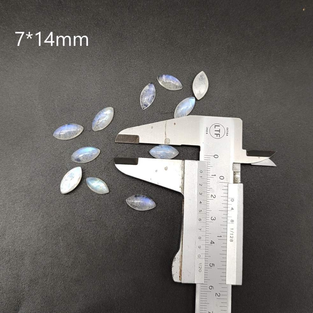 Calibrated 7*14mm Marquise Shape Cabochon  AAA+ Fire Quality Rainbow Moonstone Lot Of 25 pcs