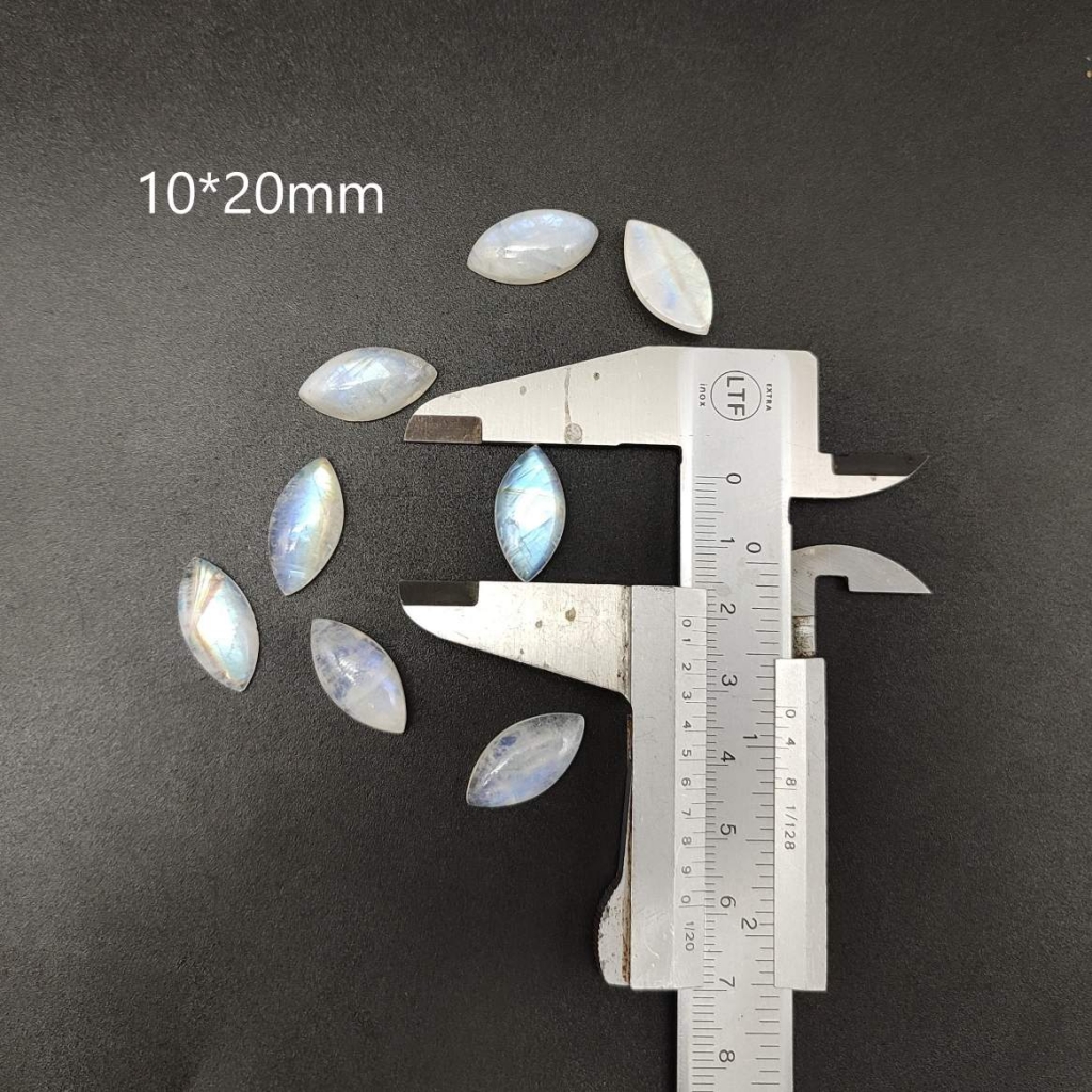 Calibrated 10*20mm Marquise Shape Cabochon  AAA+ Fire Quality Rainbow Moonstone Lot Of 25 pcs