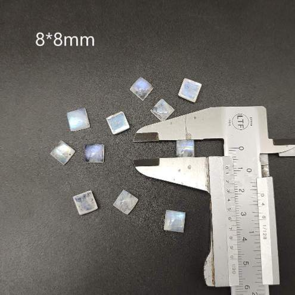 AAA+ Fire Quality 8mm Square Shape Calibrated Rainbow Moonstone Cabs Lot Of 25 pcs