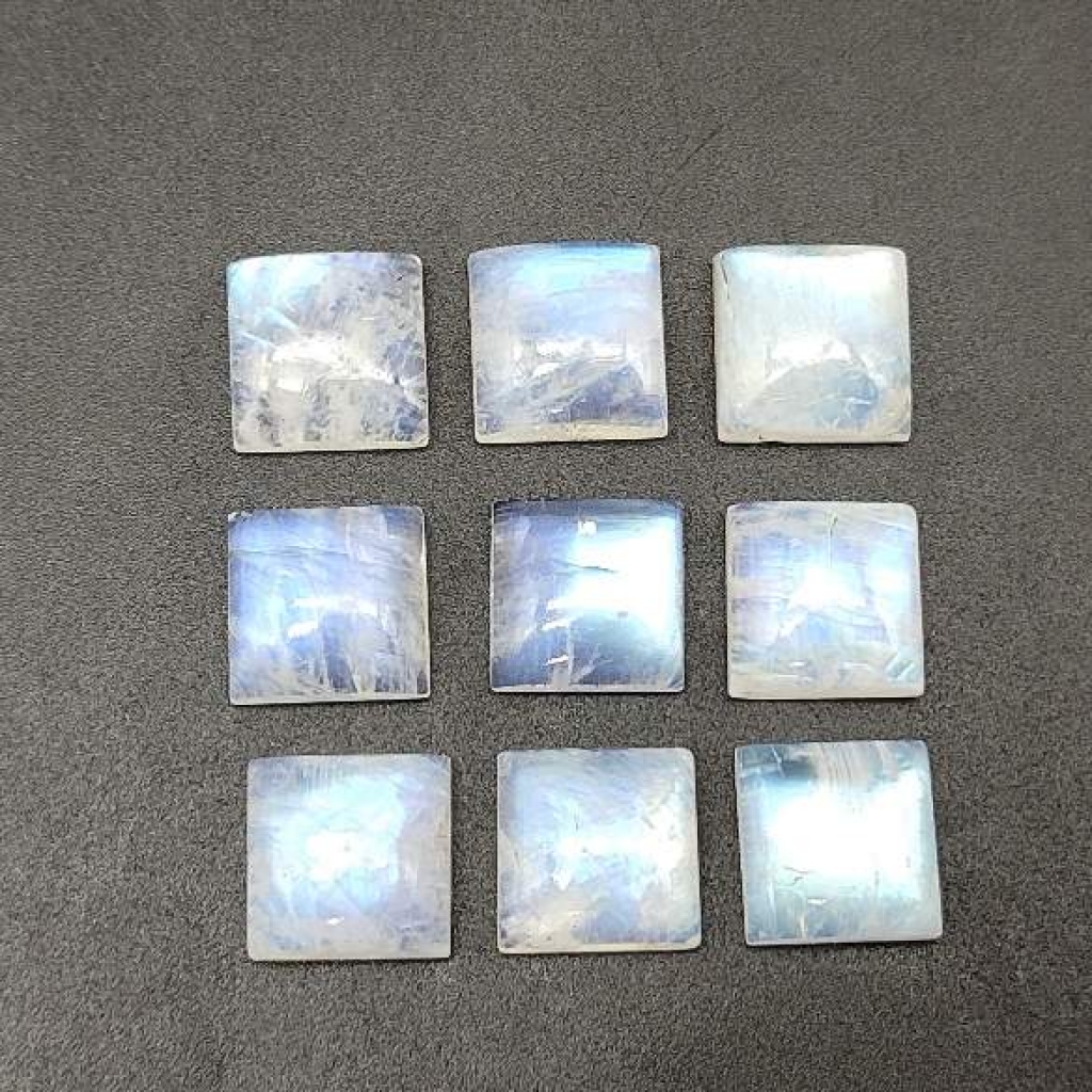 AAA+ Fire Quality 9mm Square Shape Calibrated Rainbow Moonstone Cabs Lot Of 25 pcs