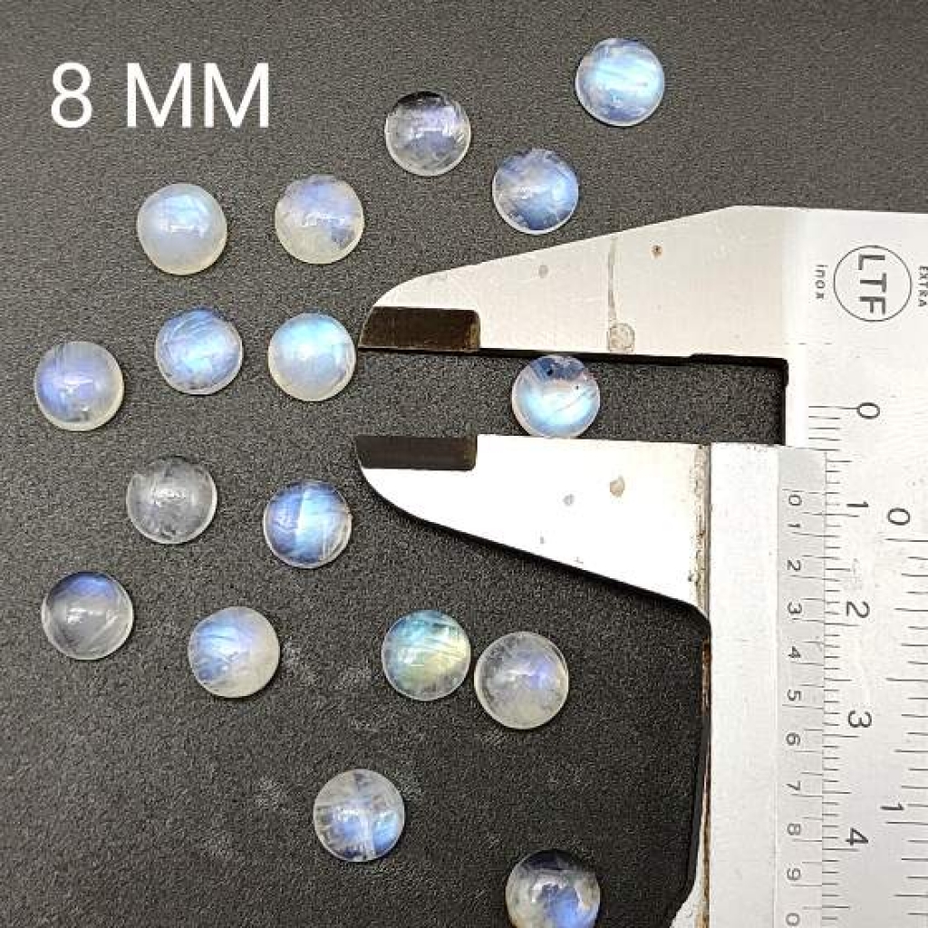 Natural 8mm Round Shape Lot OF 25 pcs Rainbow Moonstone Loose Cabs