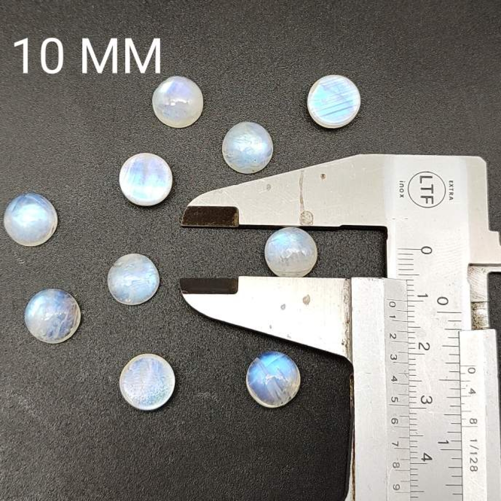 Natural 10mm Round Shape Lot OF 25 pcs Rainbow Moonstone Loose Cabs