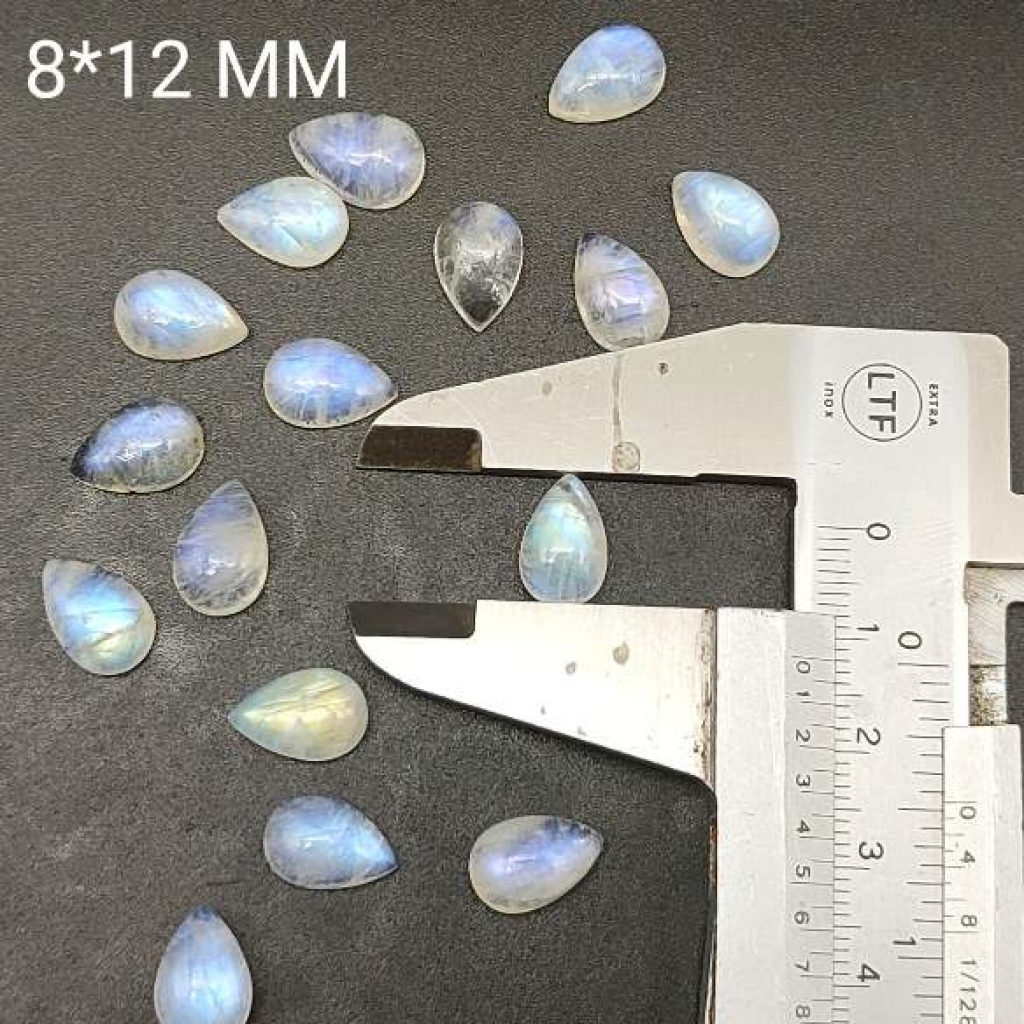 8*12mm Teardrop Shape Handpolished Rainbow Moonstone Loose Gemstone Lot Of 25